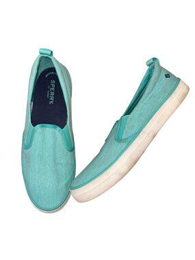 Sperry Womens Aqua Slip-On Canvas Top-Sider Shoes Size 9 Memory Foam